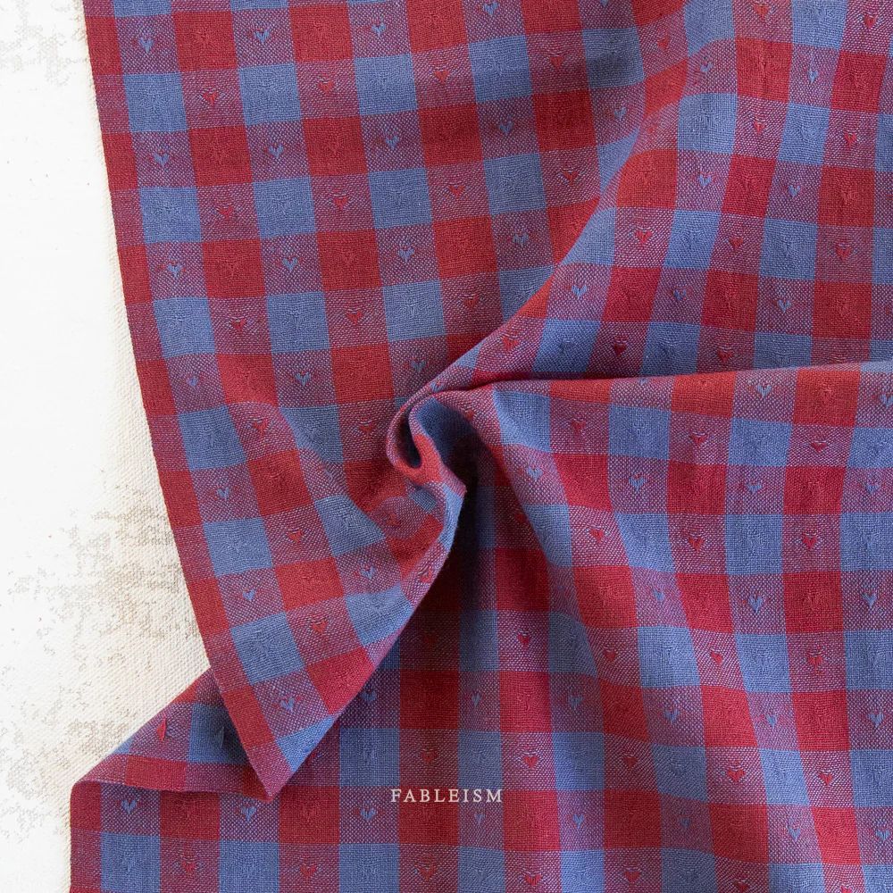 Dobby Hearts Gingham Cotton - Royal