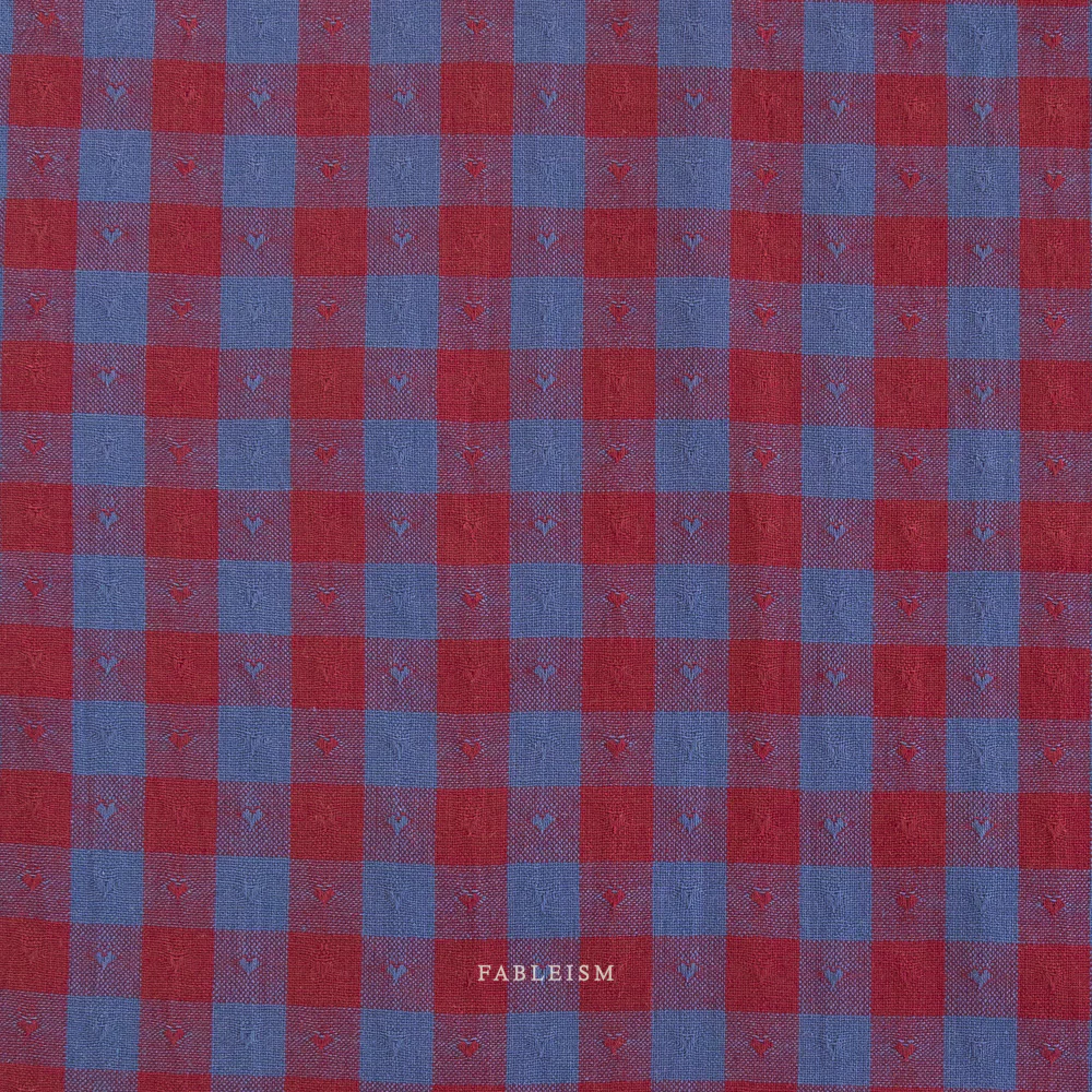 Dobby Hearts Gingham Cotton - Royal - Image 2