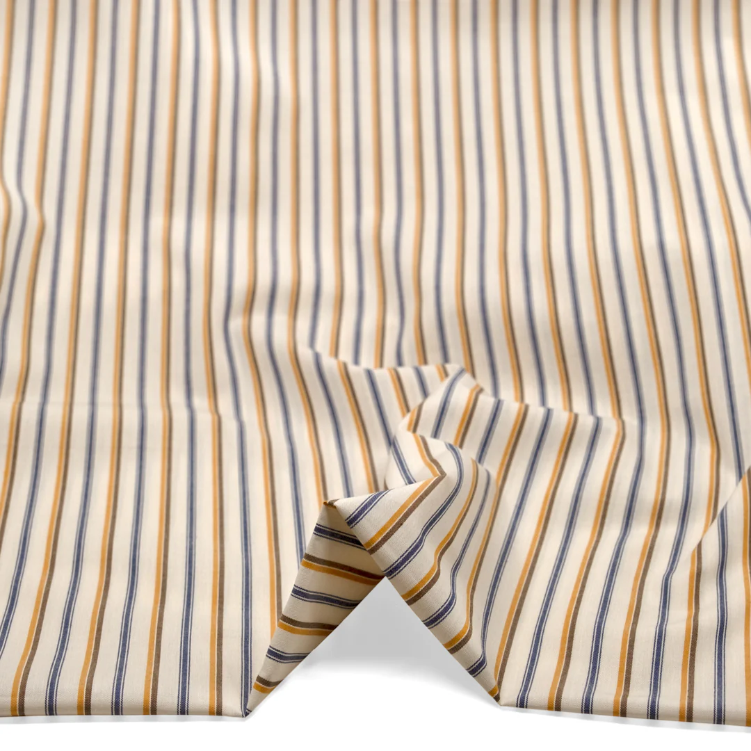 Duo Stripe Cotton Shirting - Cream/Goldenrod/Navy - Image 2