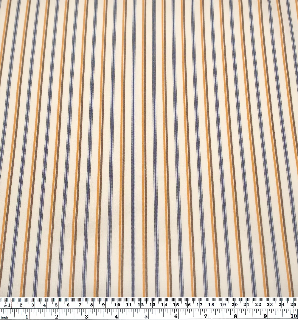 Duo Stripe Cotton Shirting - Cream/Goldenrod/Navy - Image 3