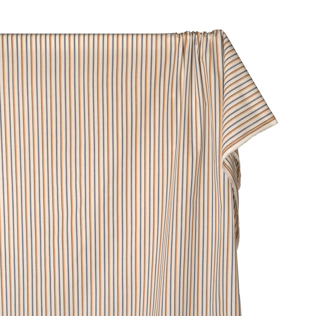 Duo Stripe Cotton Shirting - Cream/Goldenrod/Navy - Image 4