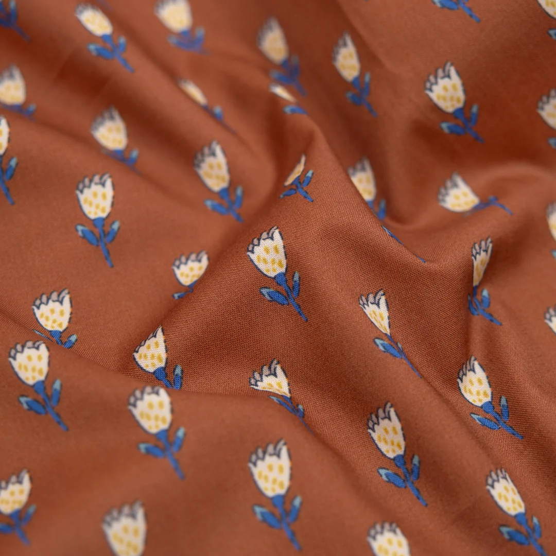 Earthen Printed Cotton Lawn - Terracotta/Multi