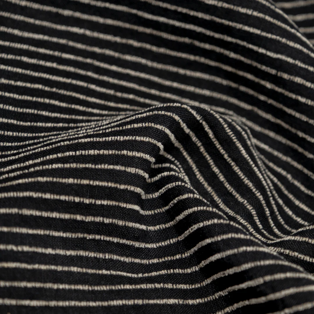 Farmhouse Stripe Linen Rayon - Black/Pebble