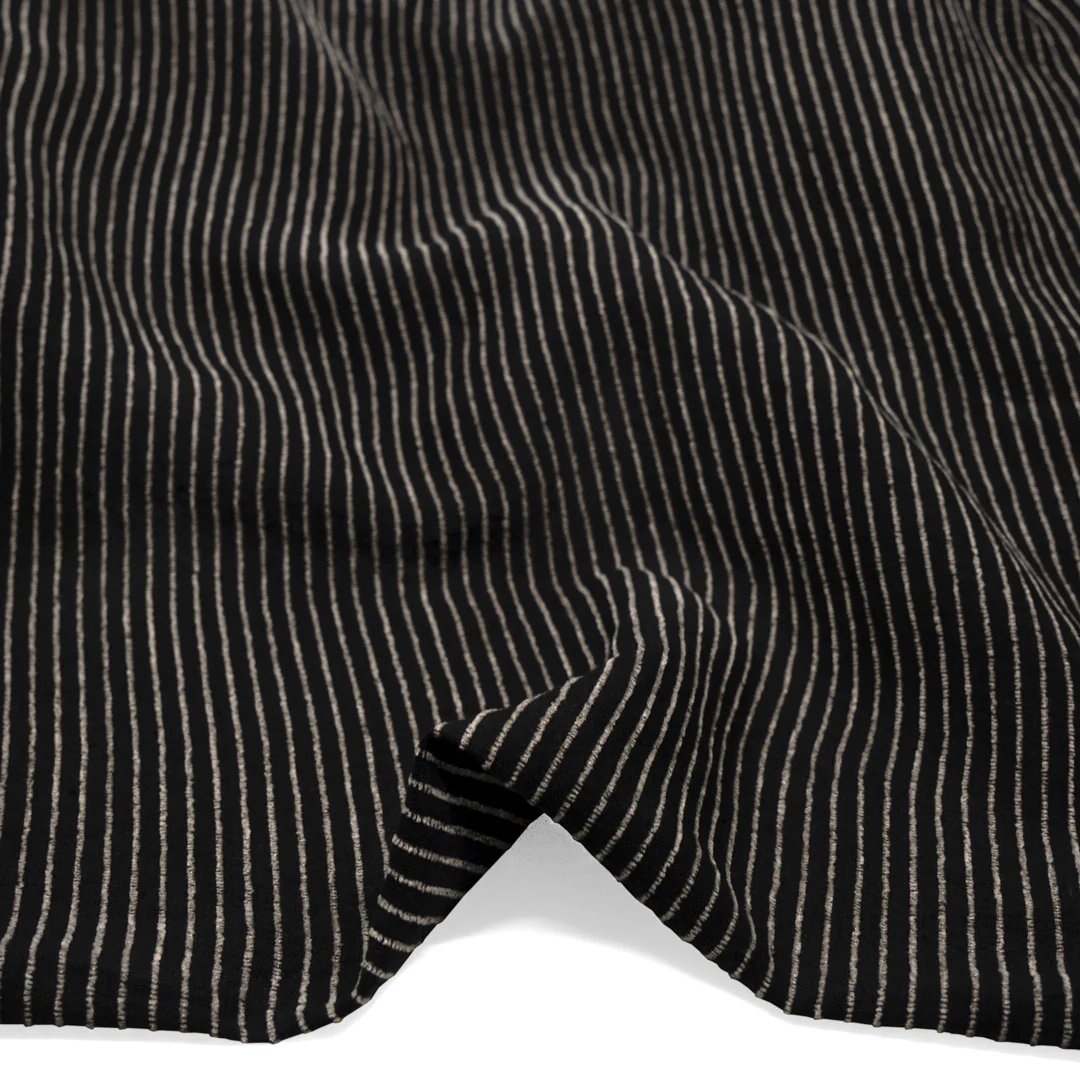 Farmhouse Stripe Linen Rayon - Black/Pebble - Image 2