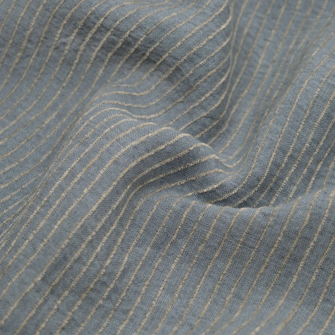Farmhouse Stripe Linen Rayon - Bluestone/Pebble
