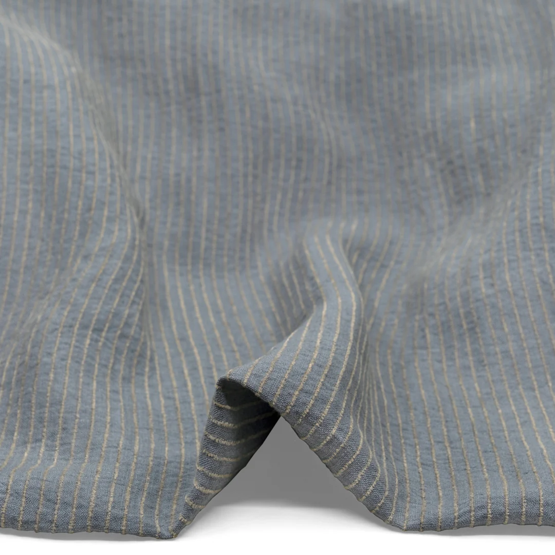 Farmhouse Stripe Linen Rayon - Bluestone/Pebble - Image 2