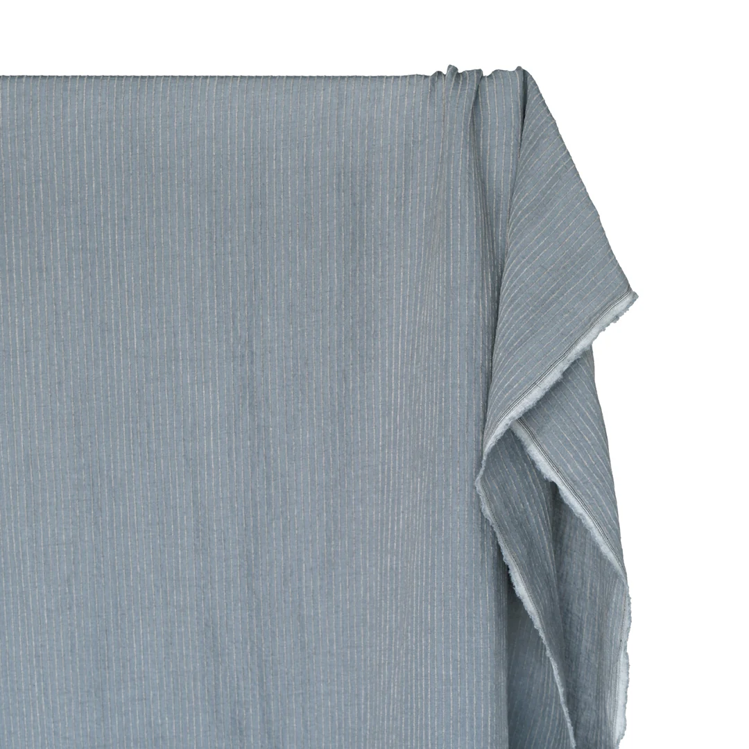 Farmhouse Stripe Linen Rayon - Bluestone/Pebble - Image 4