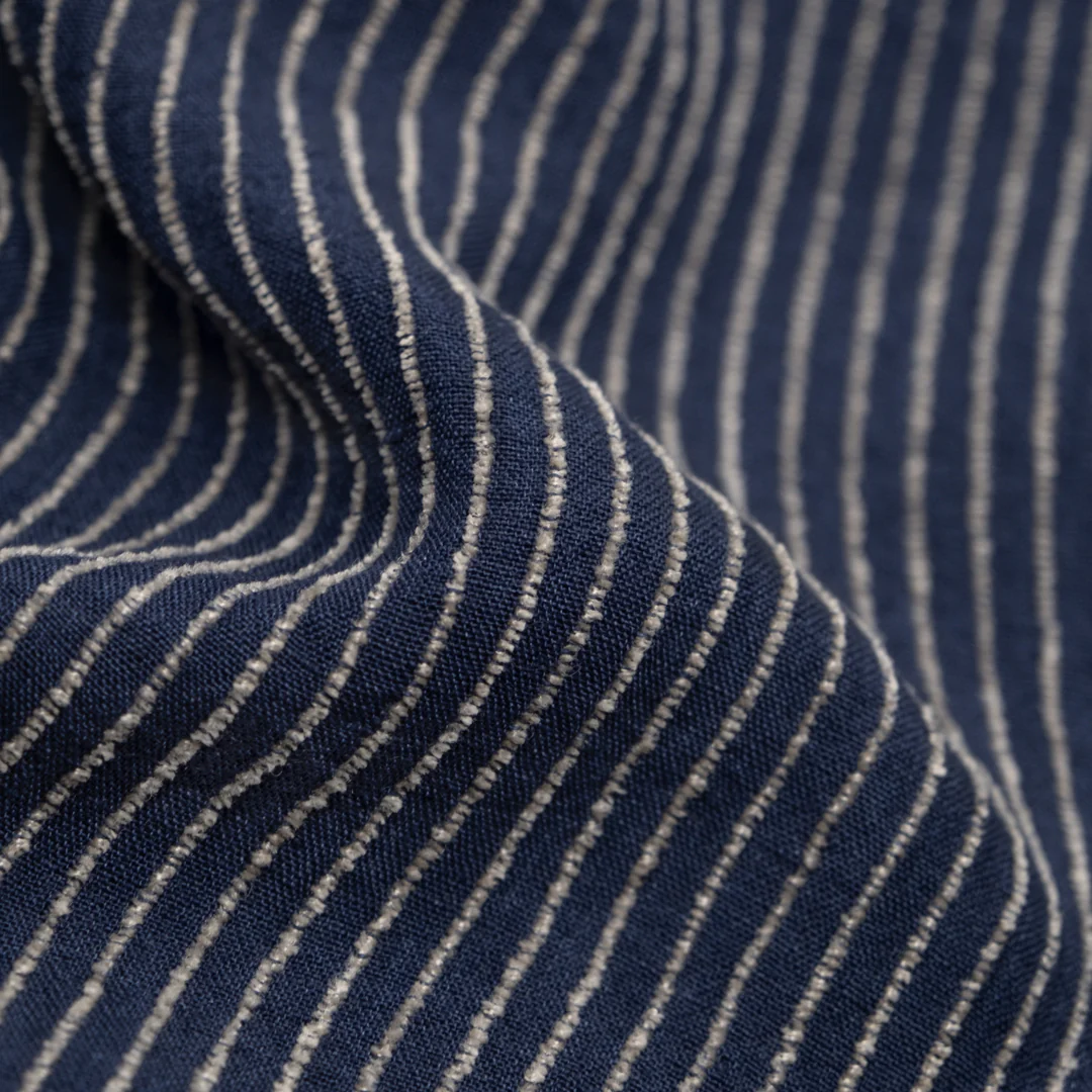 Farmhouse Stripe Linen Rayon - Midnight Blue /Pebble