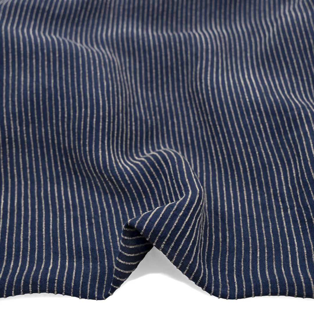 Farmhouse Stripe Linen Rayon - Midnight Blue /Pebble - Image 2