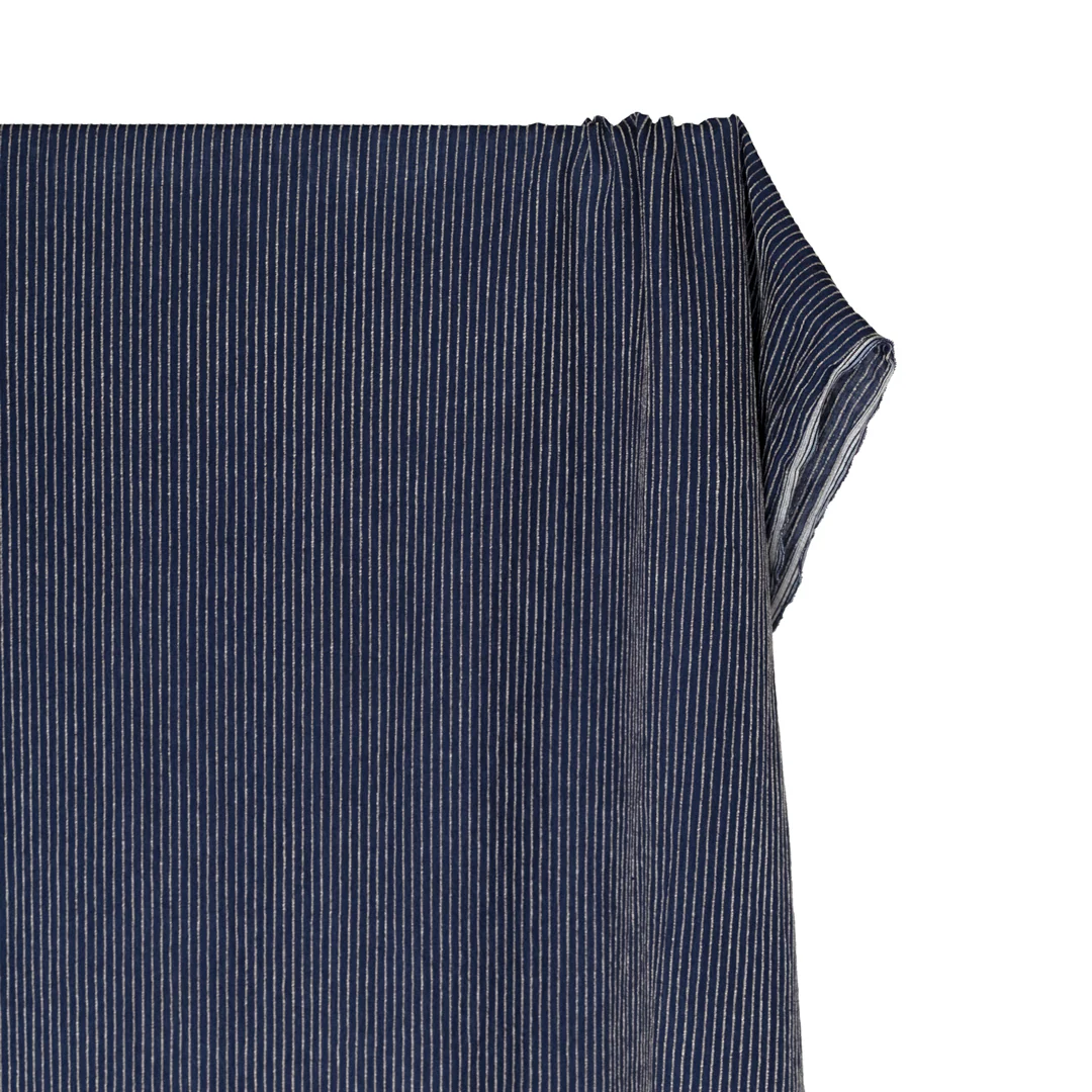 Farmhouse Stripe Linen Rayon - Midnight Blue /Pebble - Image 4