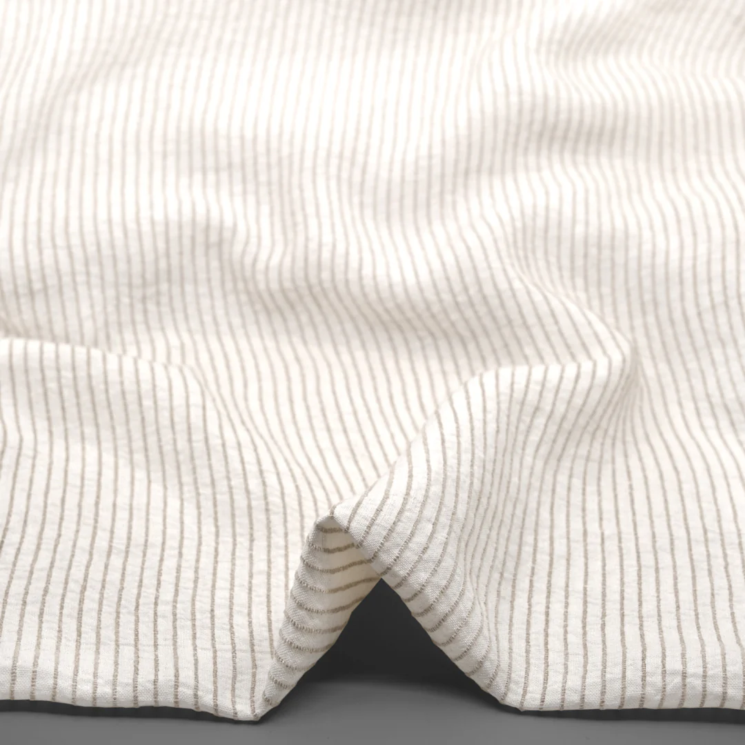 Farmhouse Stripe Linen Rayon - White/Pebble - Image 2