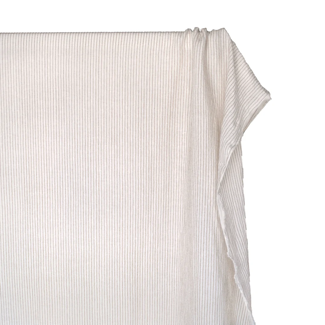 Farmhouse Stripe Linen Rayon - White/Pebble - Image 4
