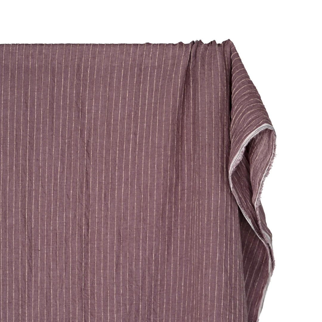 Farmhouse Wide Stripe Linen Rayon - Raisin/Pebble - Image 4