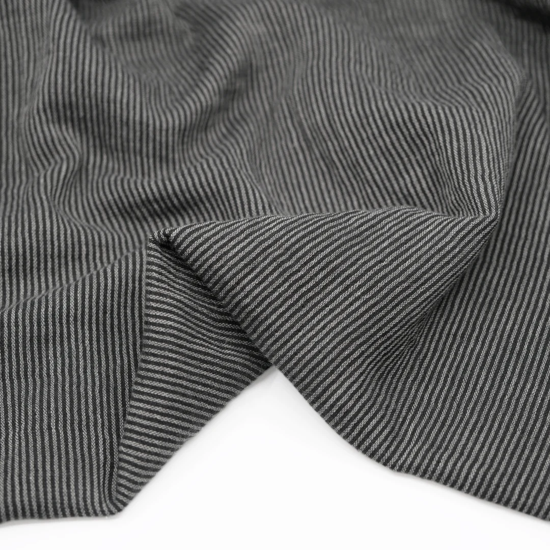 Fine Striped Organic Cotton Double Gauze - Charcoal