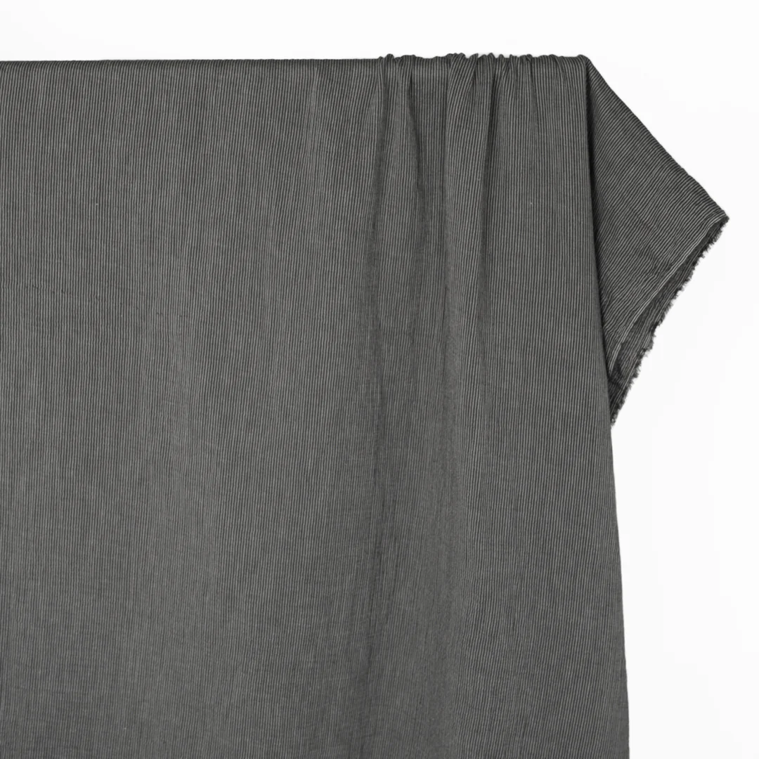 Fine Striped Organic Cotton Double Gauze - Charcoal - Image 3