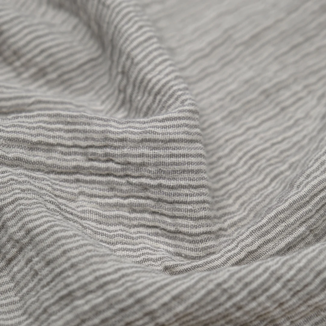 Fine Striped Organic Cotton Double Gauze - Stone