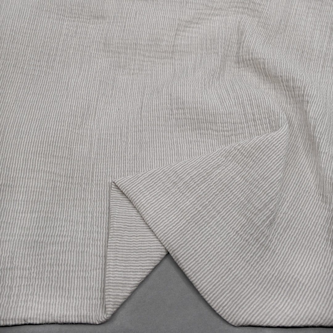 Fine Striped Organic Cotton Double Gauze - Stone - Image 2