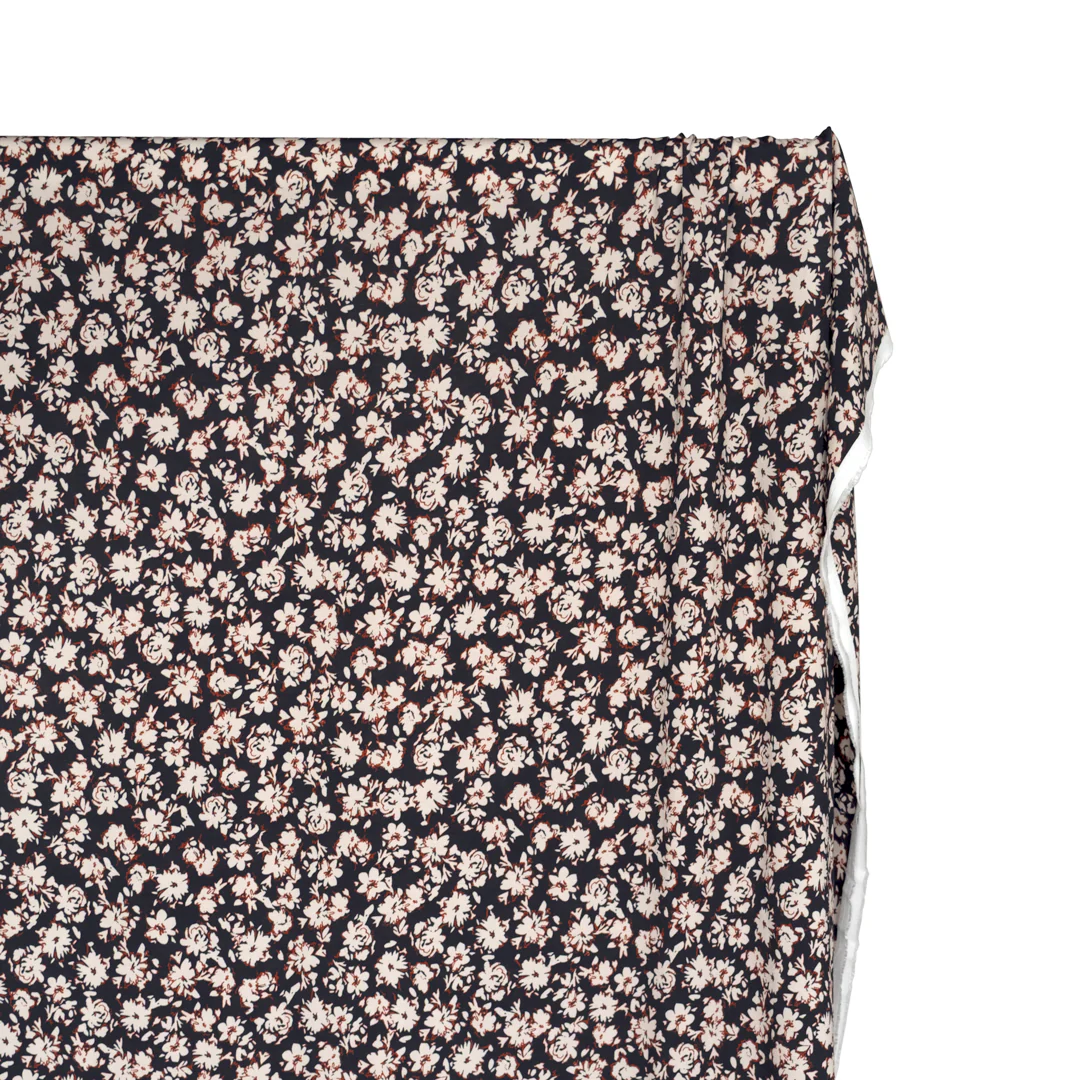 Floral Impression Printed Viscose Challis - Ink/Ivory/Madder - Image 4