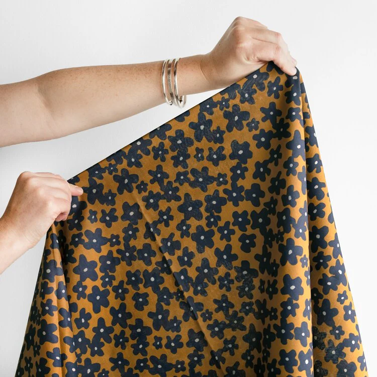 Floral Print Cotton Lawn - Navy/Ochre - Image 2