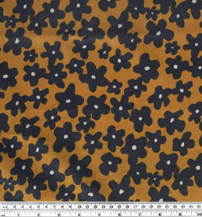 Floral Print Cotton Lawn - Navy/Ochre - Image 3