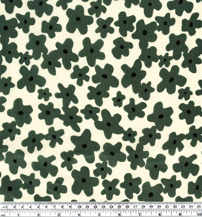 Floral Print Cotton Lawn - Pine/Ecru - Image 3