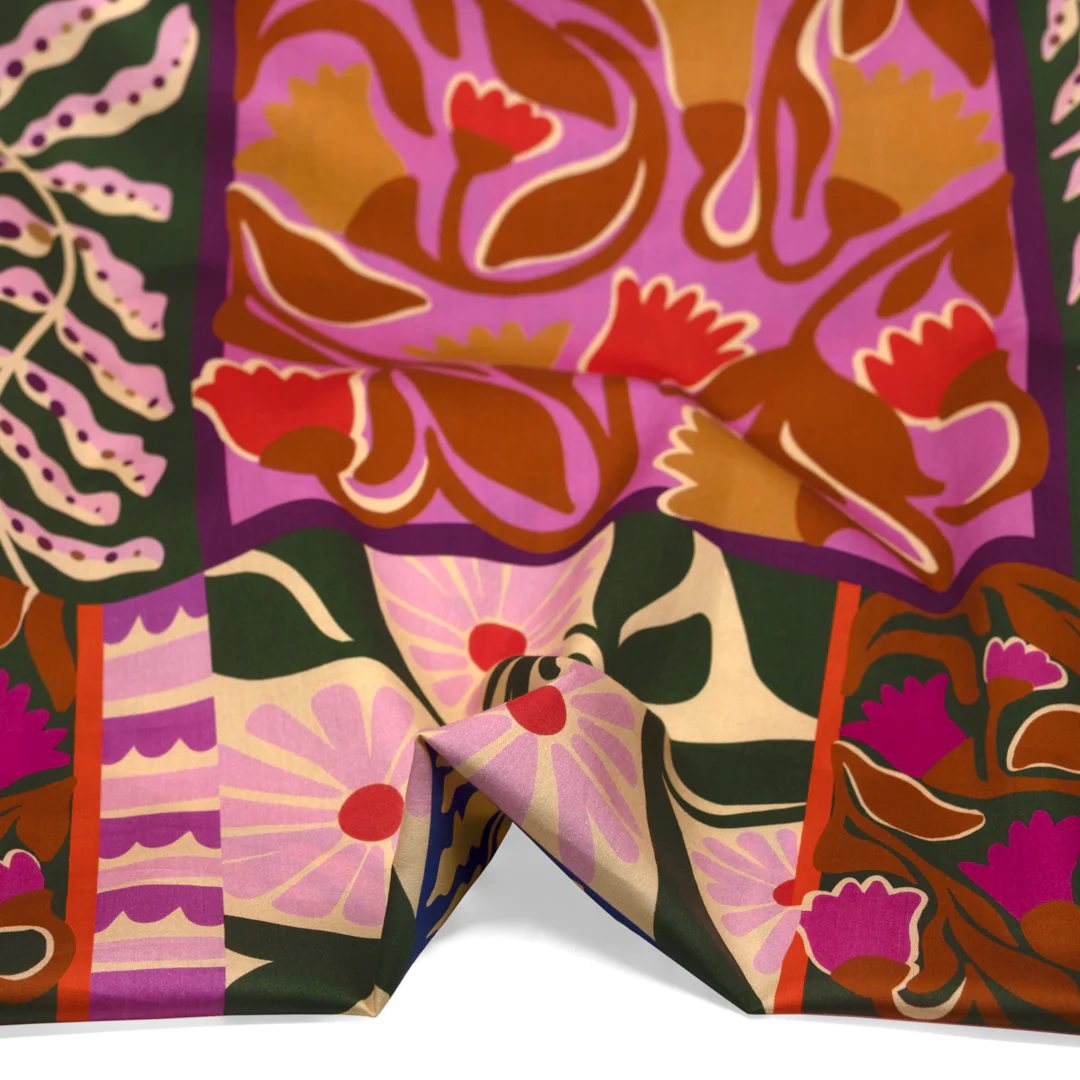Flower Market Cotton Sateen - Bubblegum/Fig/Multi - Image 3