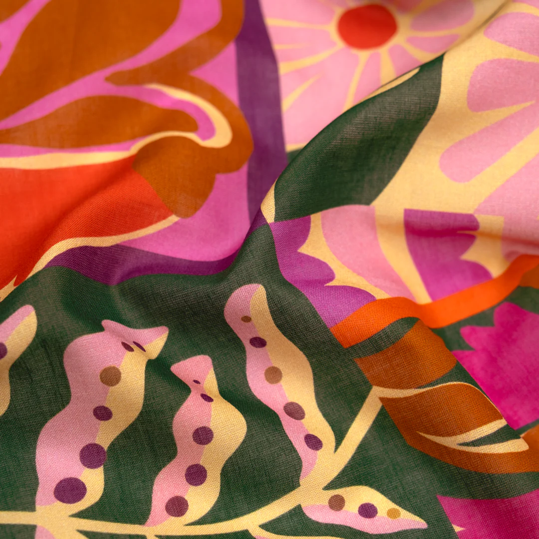 Flower Market Printed Cotton Voile - Bubblegum/Fig/Multi - Image 3