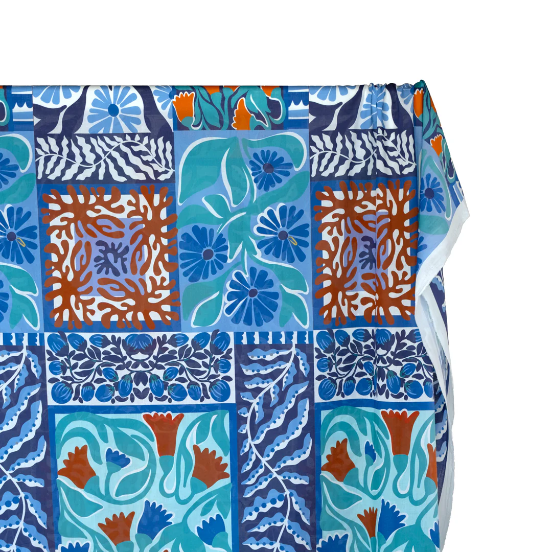 Flower Market Printed Cotton Voile - Navy/Turquoise/Carrot - Image 2