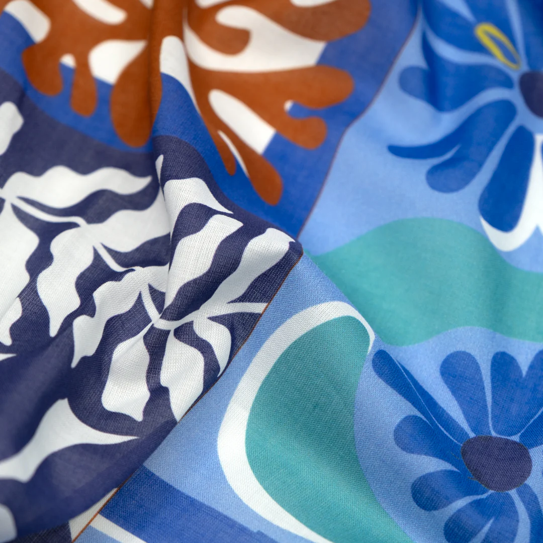 Flower Market Printed Cotton Voile - Navy/Turquoise/Carrot - Image 3