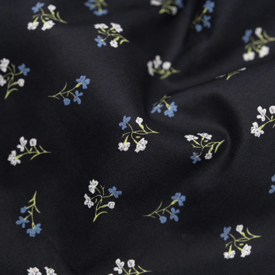 Forget Me Not Printed Cotton Lawn - Ink/Cornflower/White