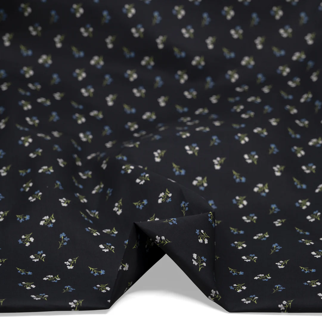Forget Me Not Printed Cotton Lawn - Ink/Cornflower/White - Image 2