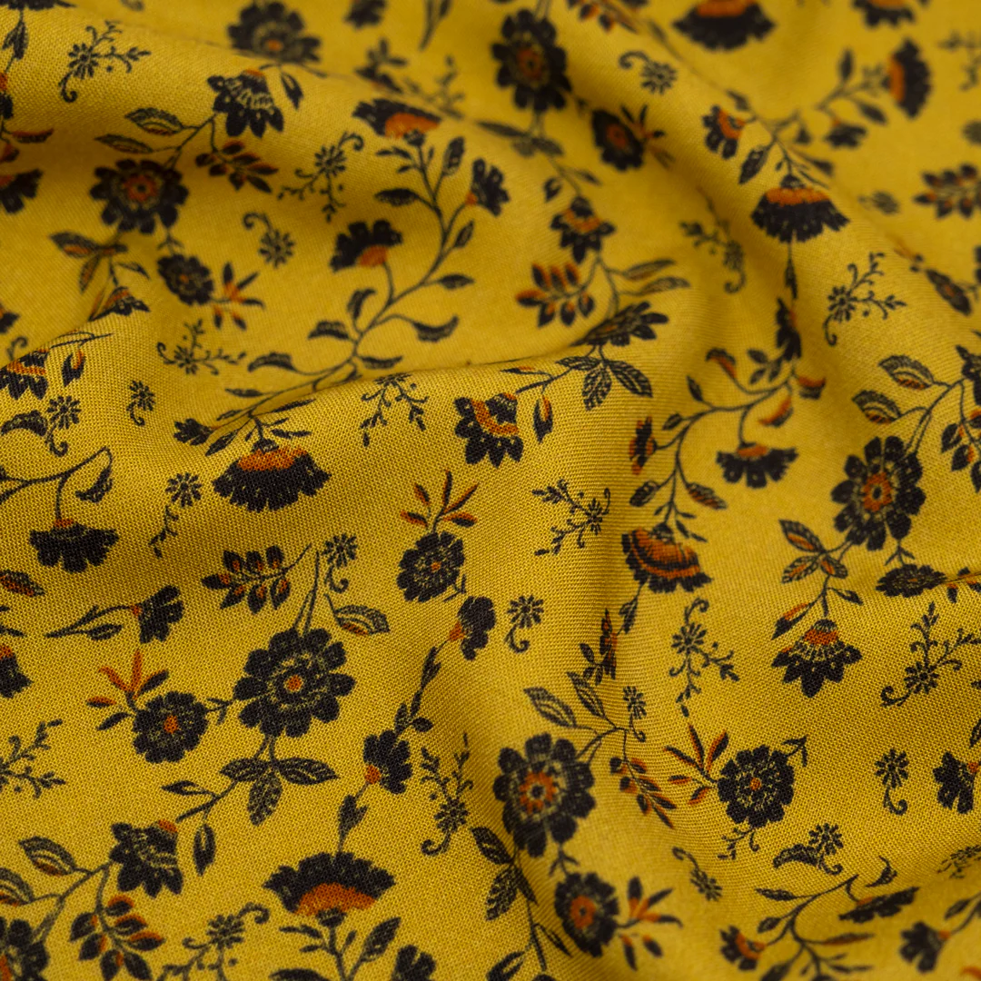 Frankincense Printed Viscose Challis - Citron/Multi