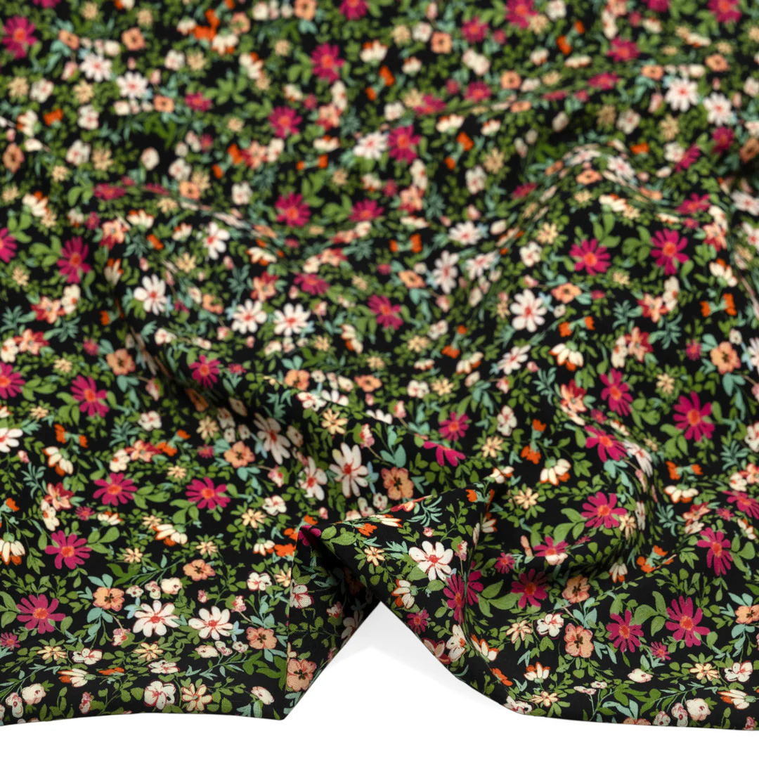 Garden Walk Printed Viscose Challis - Black/Jam - Image 2