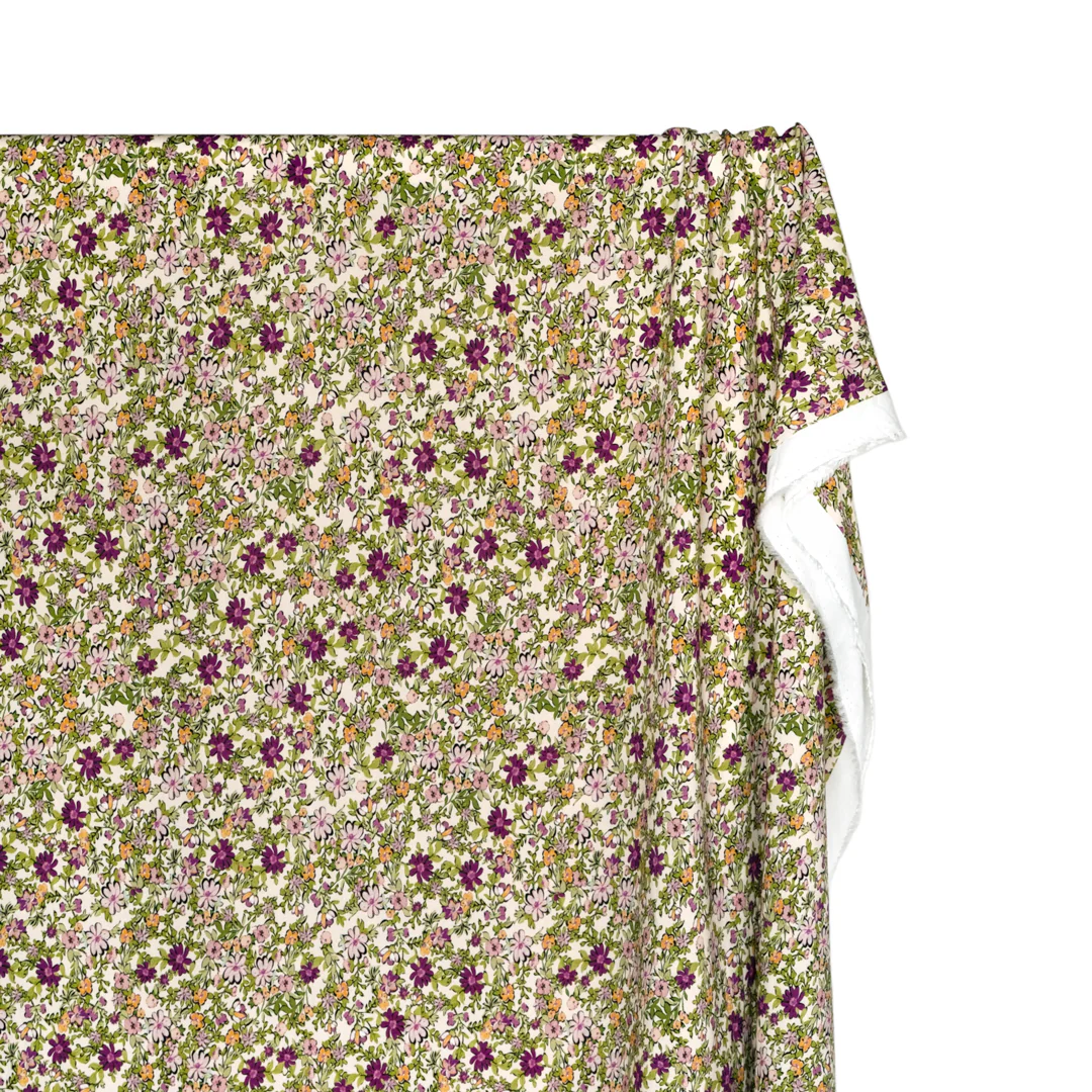 Garden Walk Printed Viscose Challis - Cream/Orchid - Image 4