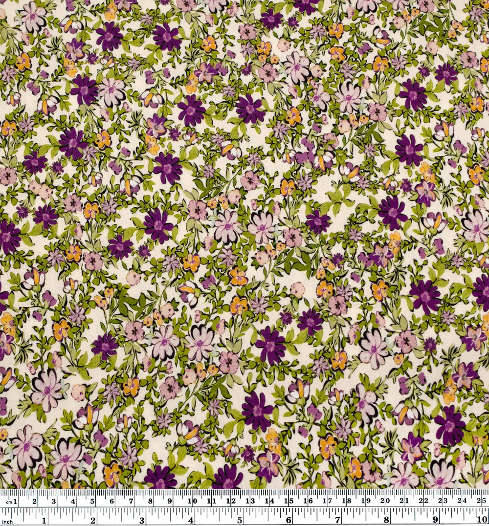 Garden Walk Printed Viscose Challis - Cream/Orchid - Image 5