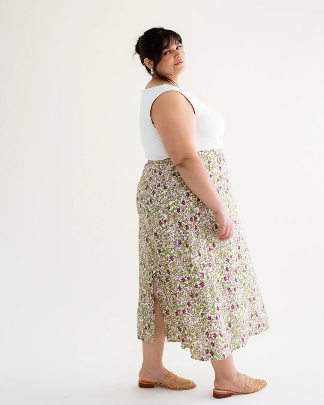 Garden Walk Printed Viscose Challis - Cream/Orchid - Image 6