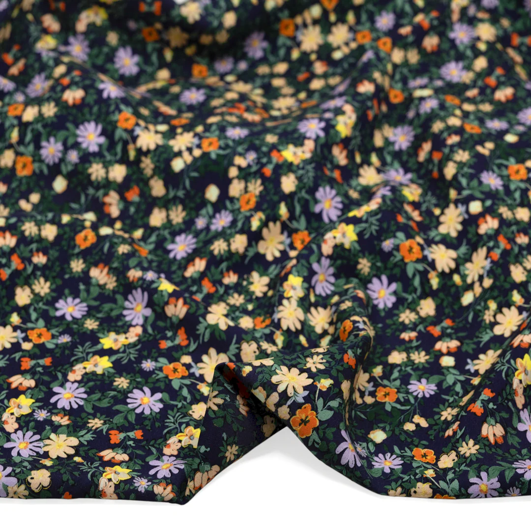 Garden Walk Printed Viscose Challis - Midnight Blue/Bellflower - Image 2