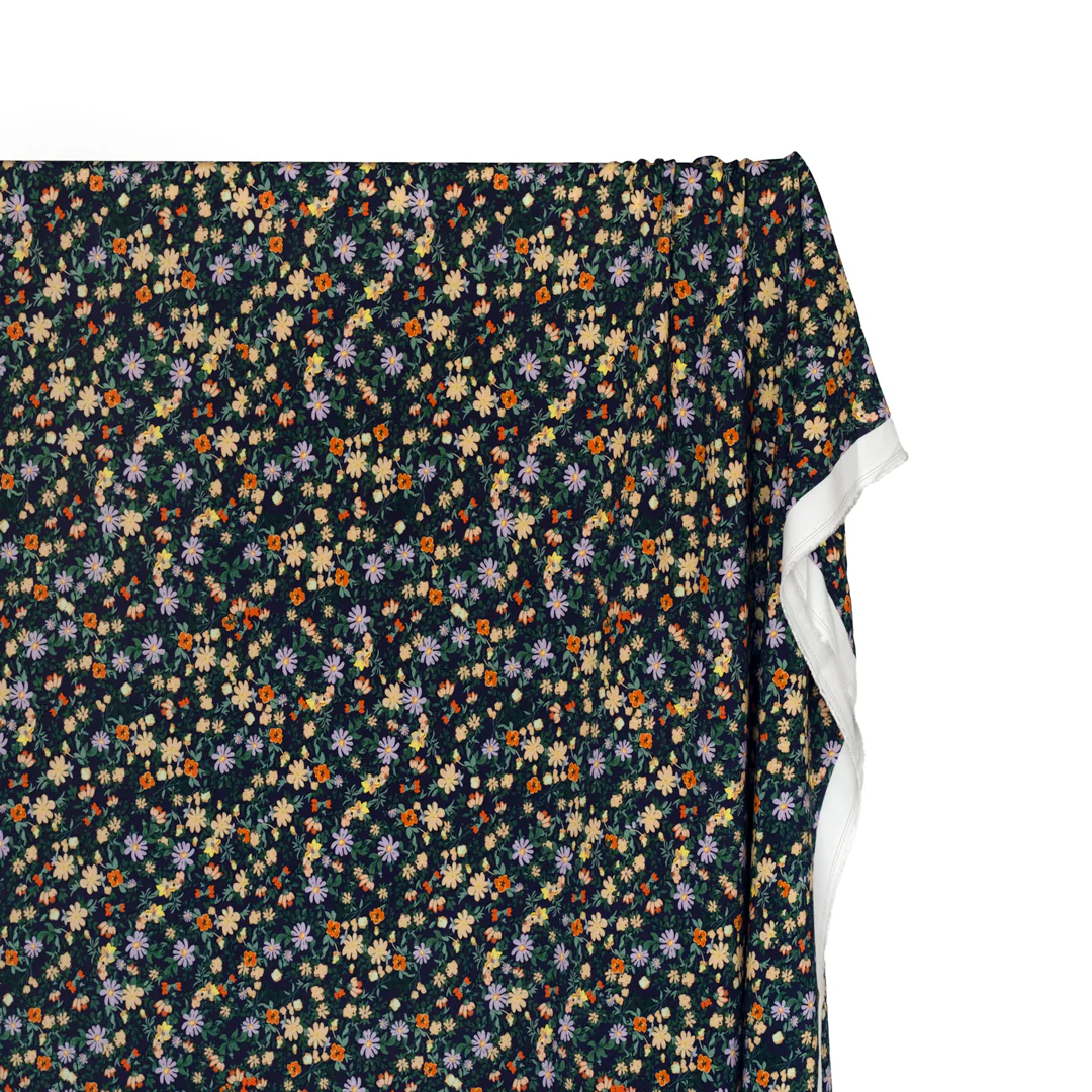 Garden Walk Printed Viscose Challis - Midnight Blue/Bellflower - Image 3