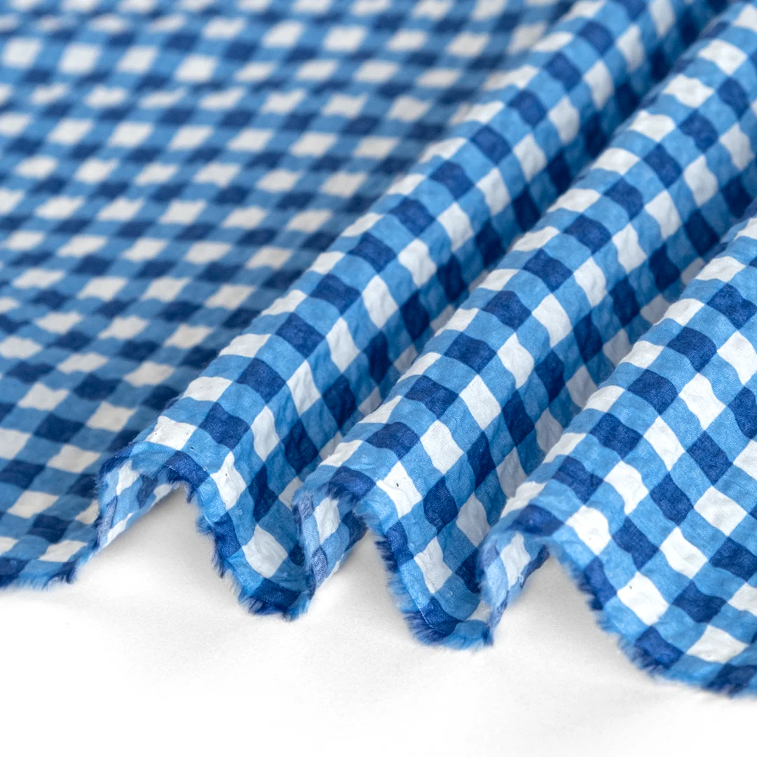 Gingham Crinkle Cotton - Blue/Ivory - Image 2