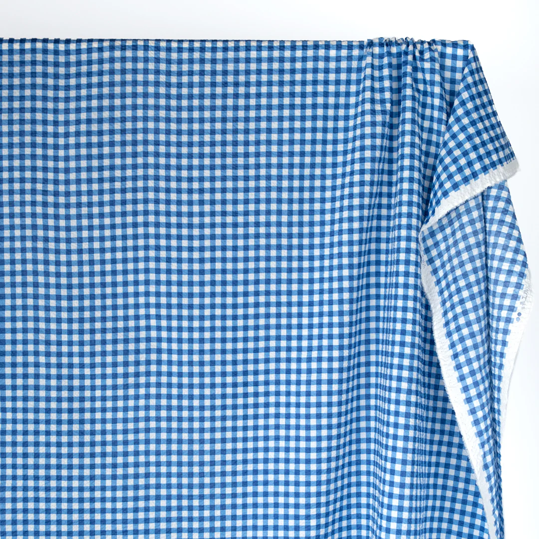 Gingham Crinkle Cotton - Blue/Ivory - Image 3