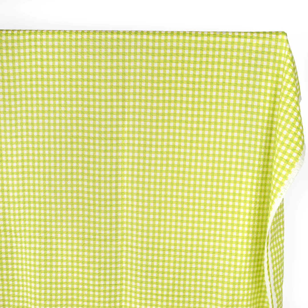 Gingham Crinkle Cotton - Lime/Ivory - Image 2