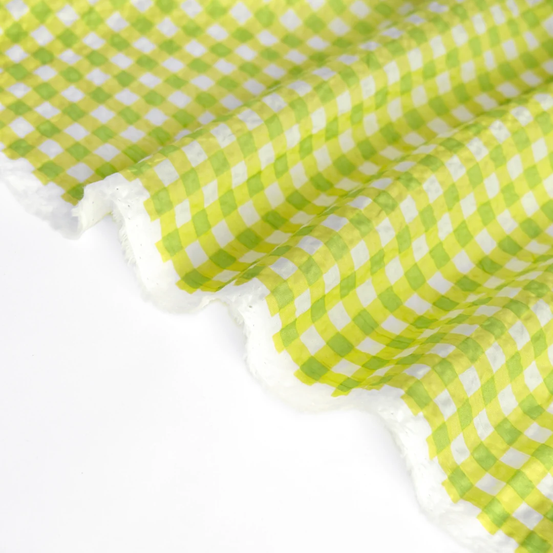 Gingham Crinkle Cotton - Lime/Ivory - Image 3