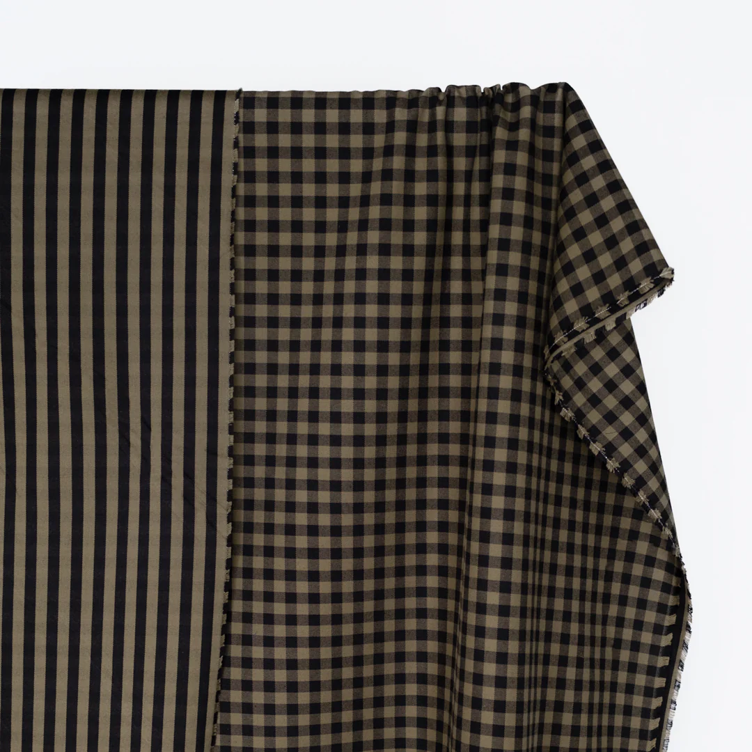 Gingham Duo Yarn Dyed Cotton Twill - Sage/Black - Image 3