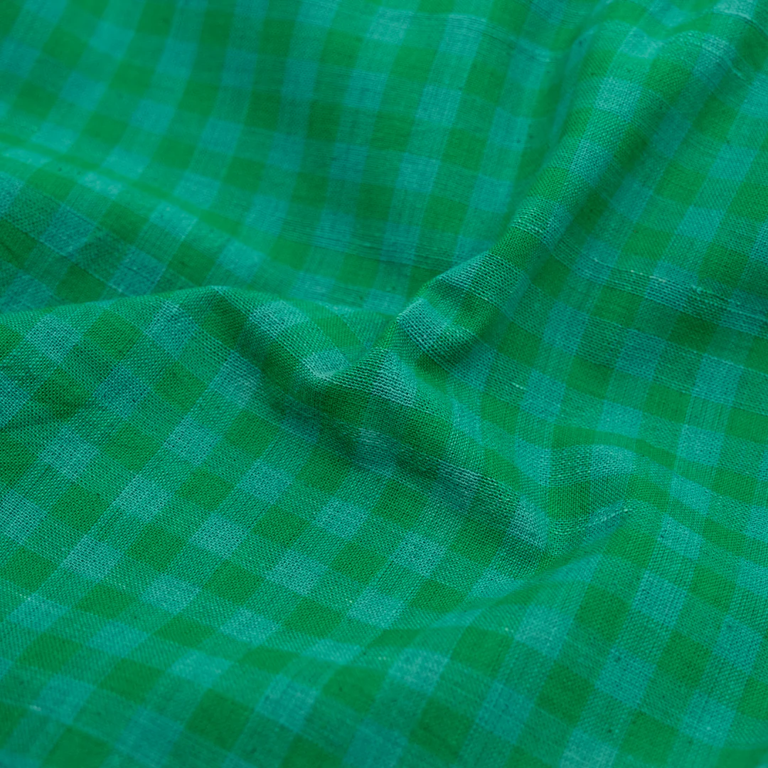 Gingham Handwoven Khadi Cotton - Clover/Jade