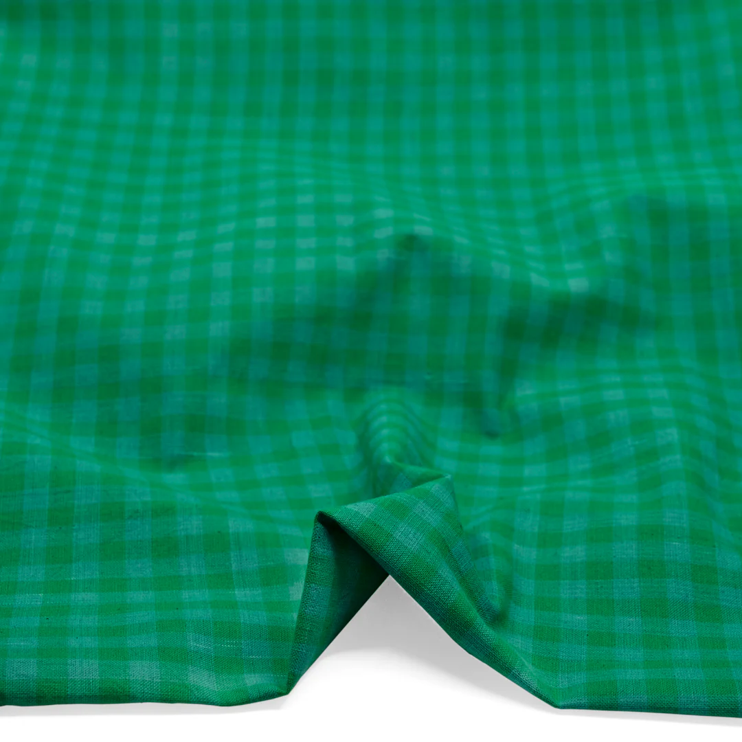Gingham Handwoven Khadi Cotton - Clover/Jade - Image 2