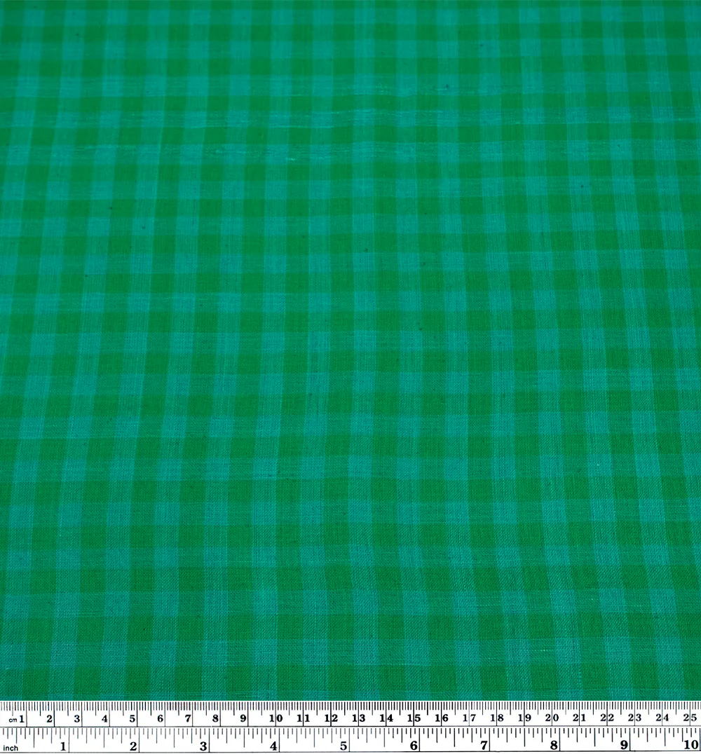Gingham Handwoven Khadi Cotton - Clover/Jade - Image 3