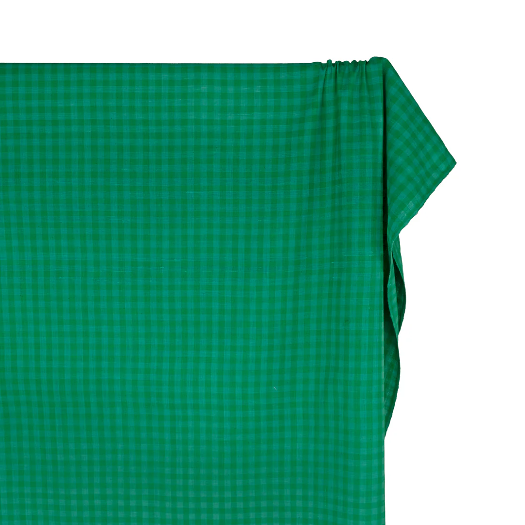 Gingham Handwoven Khadi Cotton - Clover/Jade - Image 4