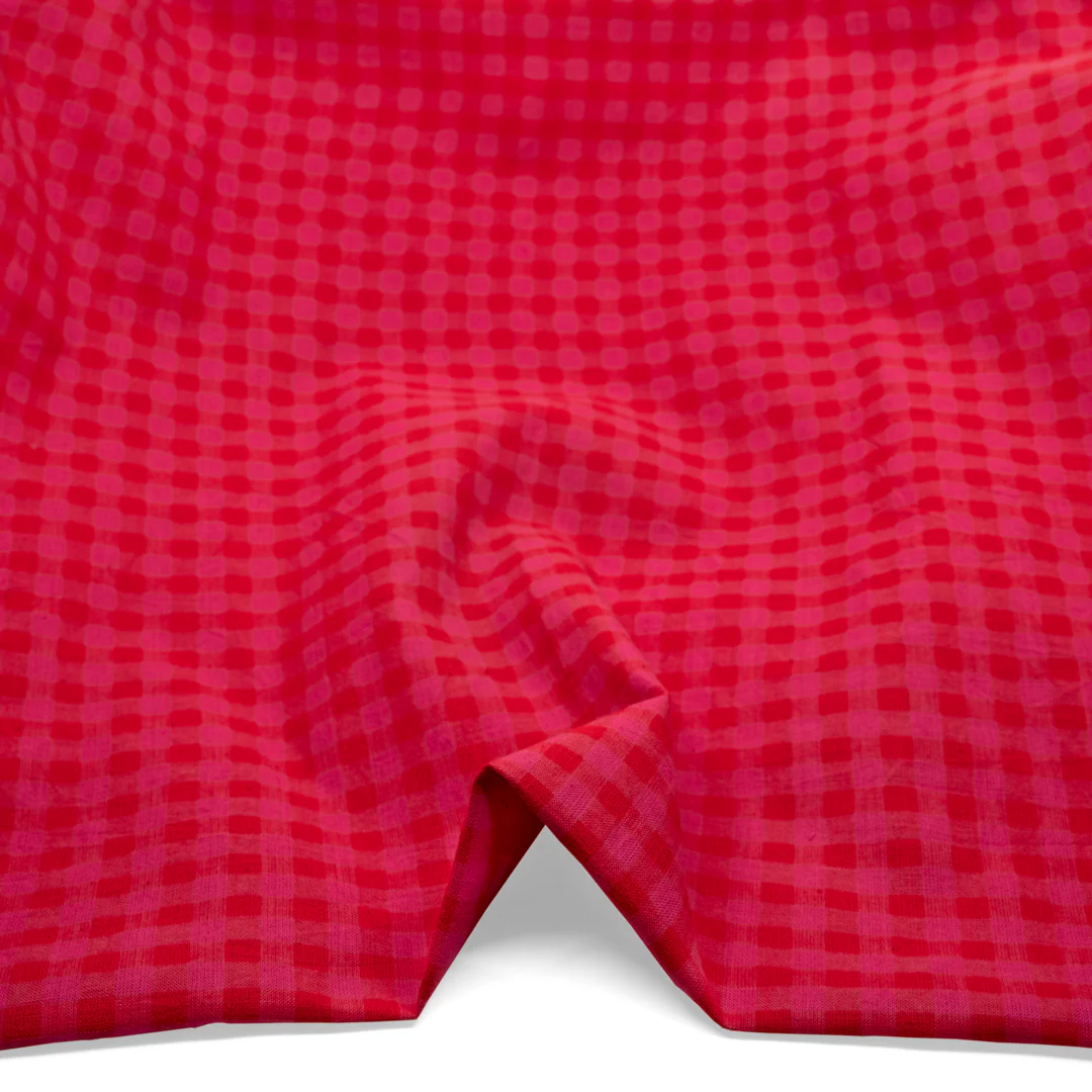 Gingham Handwoven Khadi Cotton - Flame/Punch - Image 2