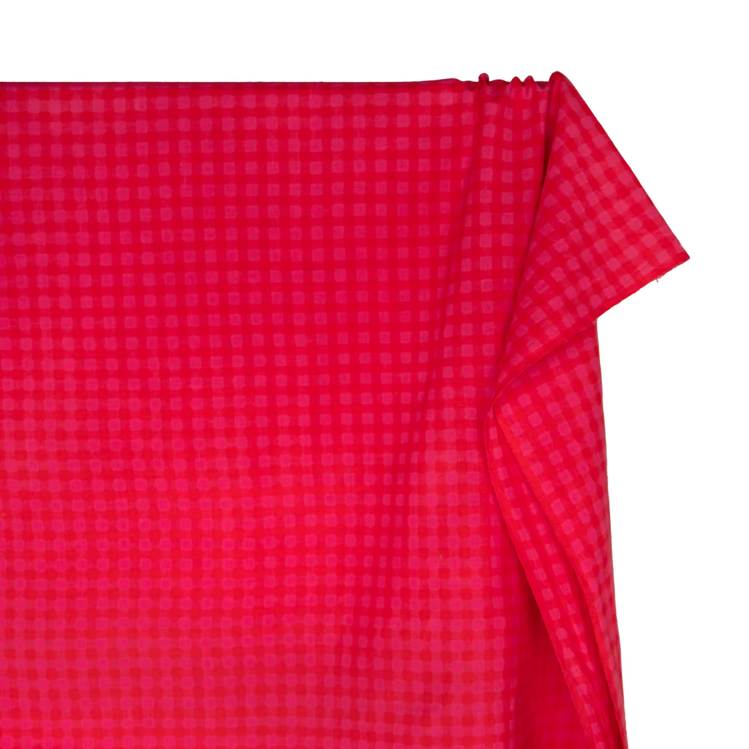 Gingham Handwoven Khadi Cotton - Flame/Punch - Image 4