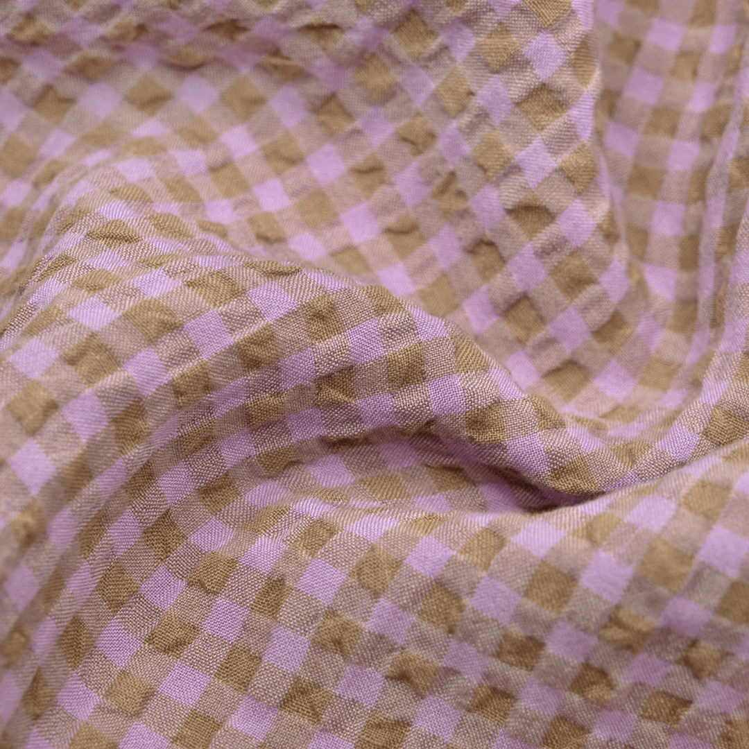 Gingham Linen Rayon Gauze - Crocus/Latte